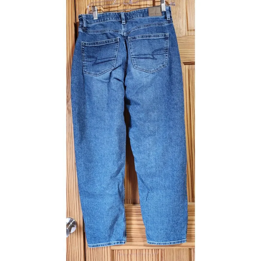 American Eagle Mom Jeans Womens 4 Regular High Rise Stretch‎ Straight Leg Blue